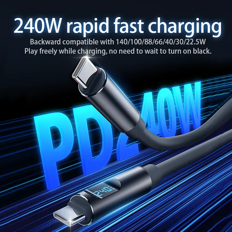Câble USB-C vers USB-C 240 W à charge rapide, avec affichage numérique de la puissance, compatible iPhone 15, 16, 17, Samsung, Huawei et Xiaomi 6