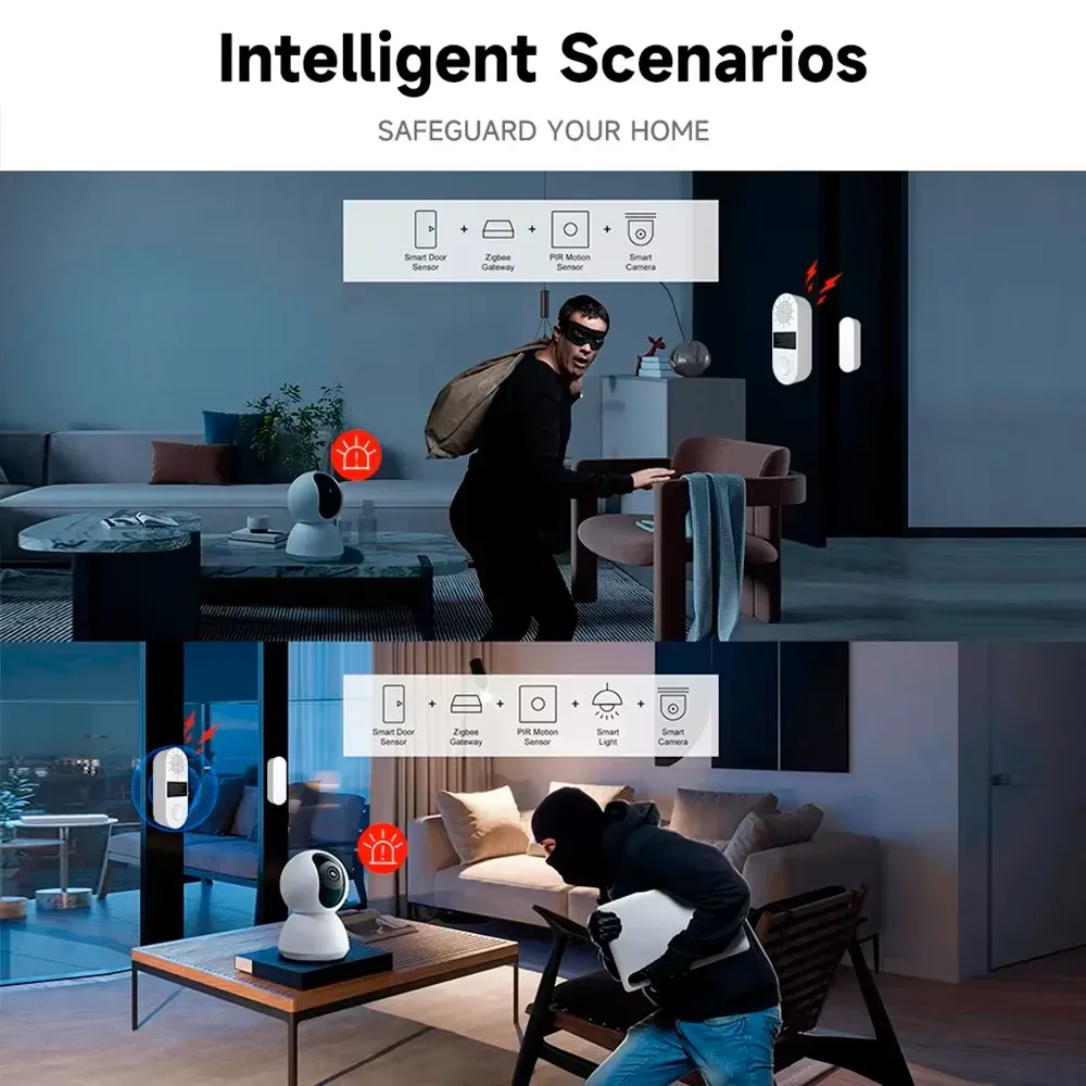 Capteur de porte intelligent Tuya WiFi, alarme sonore et lumineuse 130 dB, sans fil, compatible Smart Life et Alexa pour maison connectée, notifications en temps réel 4