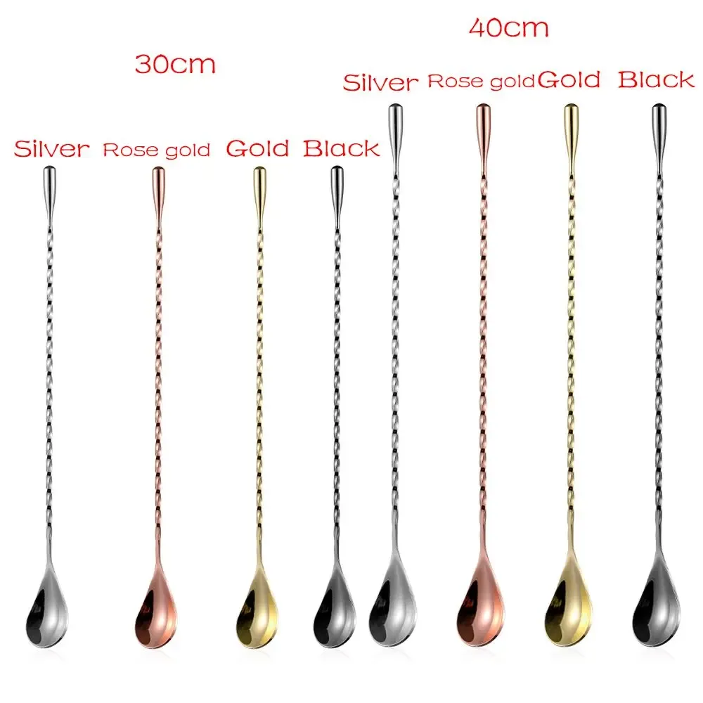Cuillère à cocktail en acier inoxydable à long manche, vue d'ensemble