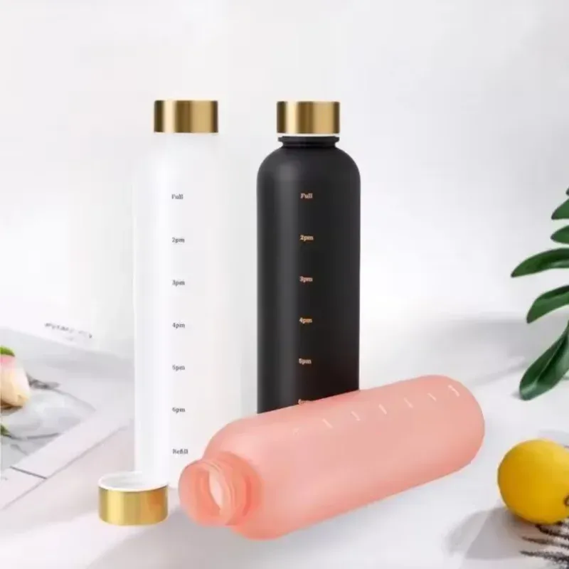 Bouteille d'eau de 1000 ml avec marqueur de temps, motivante, réutilisable, idéale pour le fitness, les sports de plein air, les voyages et le cyclisme, étanche, sans BPA, givrée 2