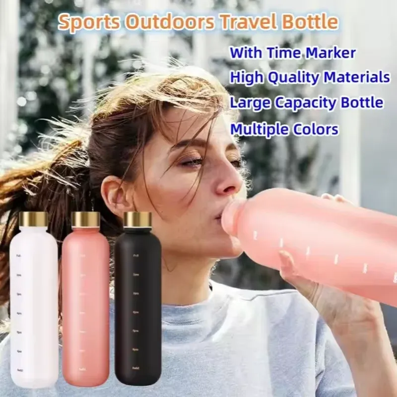 Bouteille d'eau de 1000 ml avec marqueur de temps, motivante, réutilisable, idéale pour le fitness, les sports de plein air, les voyages et le cyclisme, étanche, sans BPA, givrée 3
