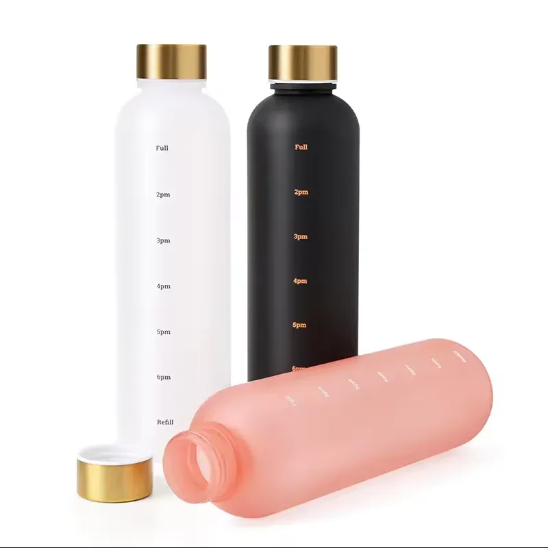 Bouteille d'eau de 1000 ml avec marqueur de temps, motivante, réutilisable, idéale pour le fitness, les sports de plein air, les voyages et le cyclisme, étanche, sans BPA, givrée 5