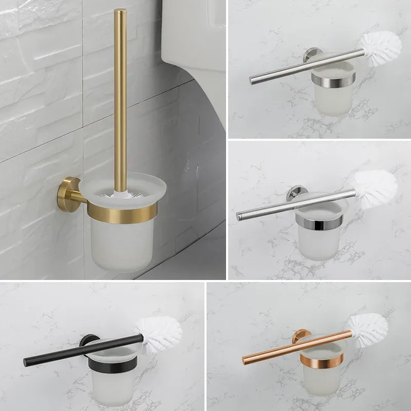 Support de brosse WC mural en acier inoxydable, finition noir mat, nickel brossé, or rose, chromé poli et or brossé 4
