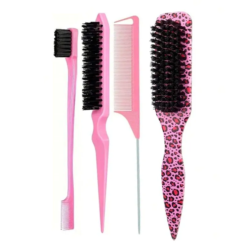 Brosse à cheveux à poils pour coiffure slick back, queue de cheval et chignon – Lissage des baby hairs, contrôle des bords et crêpage - Image 1