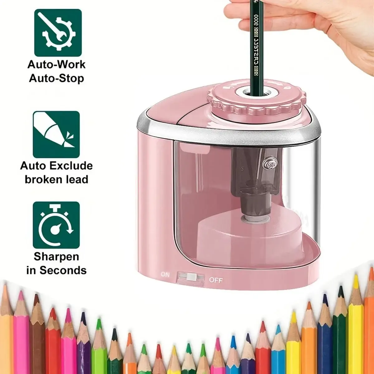 Taille-crayon électrique automatique de bureau pour crayons de 6 à 8 mm, idéal pour étudiants et papeterie scolaire 7