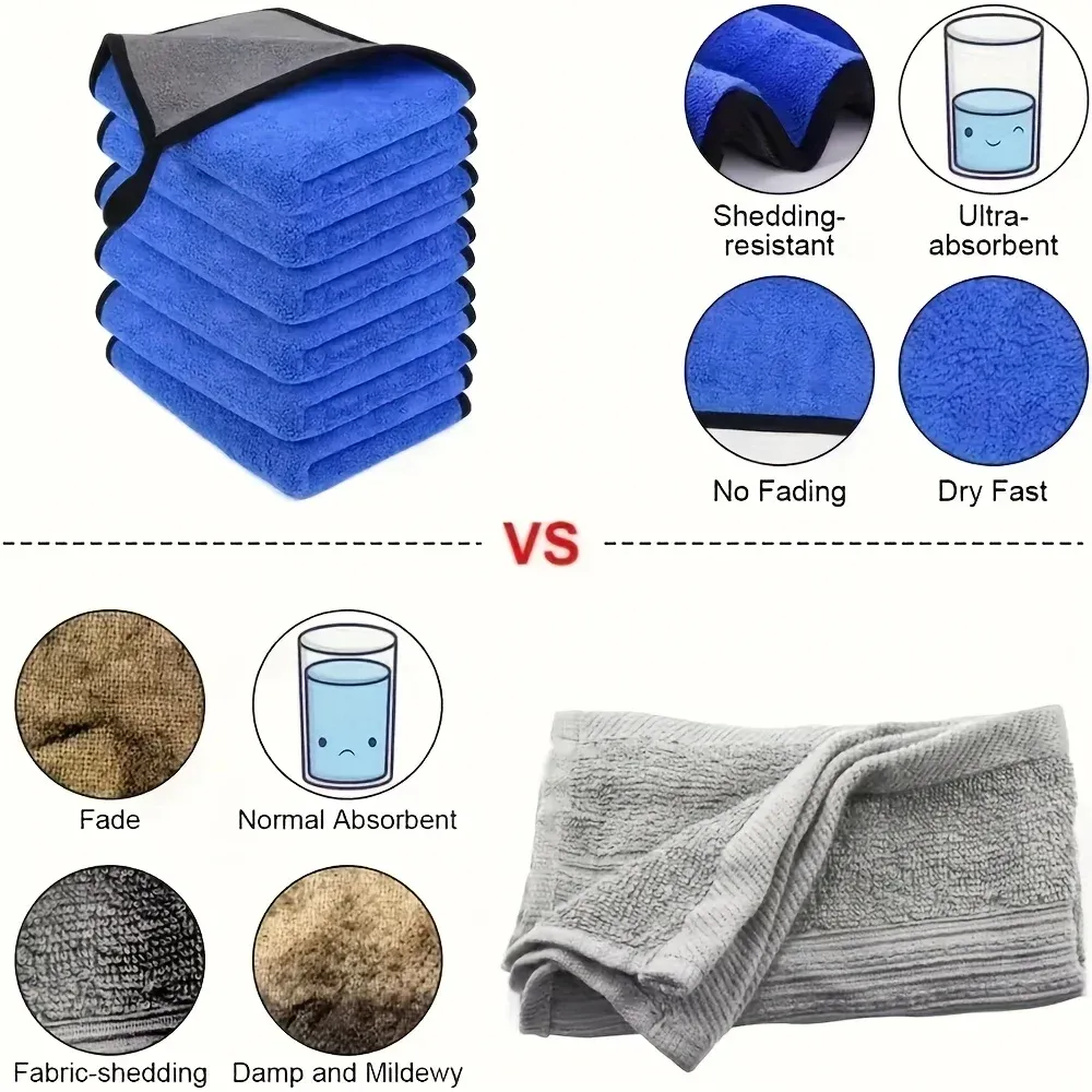 Serviette de nettoyage pour voiture en microfibre 30 x 60 cm, double couche, douce et à séchage rapide (lot de 1, 2, 3, 6 ou 10) 22
