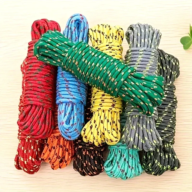 Corde à linge en nylon épais de 10 m, couleur aléatoire, séchoir portable pour linge et literie, corde multifonctionnelle résistante au vent pour activités de plein air, adaptée au balcon - Image 1