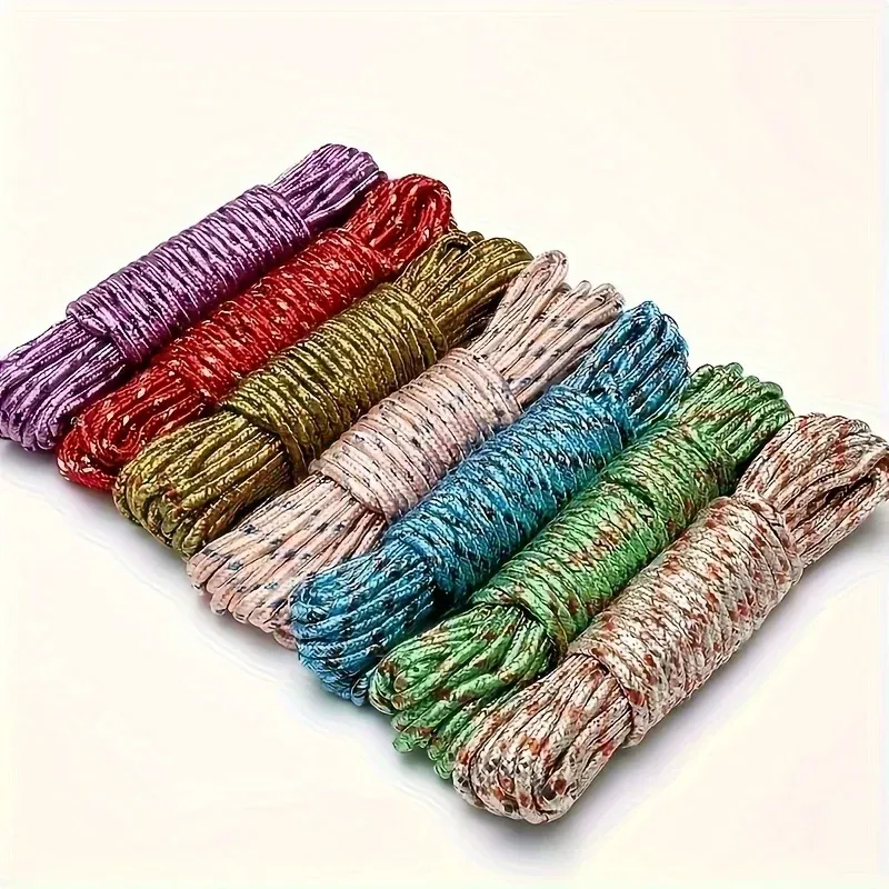 Corde à linge en nylon épais de 10 m, couleur aléatoire, séchoir portable pour linge et literie, corde multifonctionnelle résistante au vent pour activités de plein air, adaptée au balcon 5