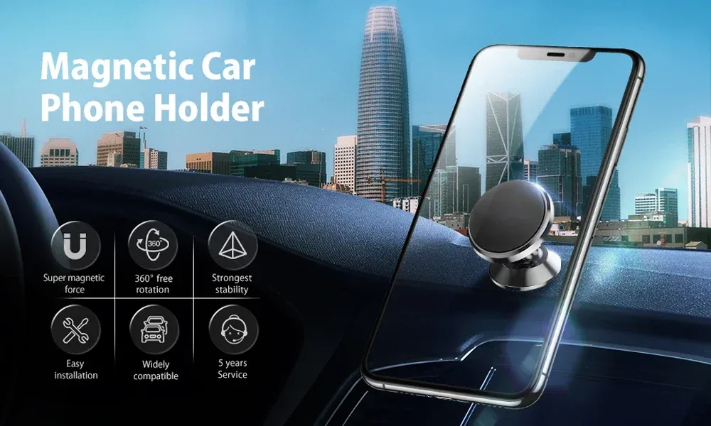 Support magnétique de téléphone pour voiture, vue d'ensemble