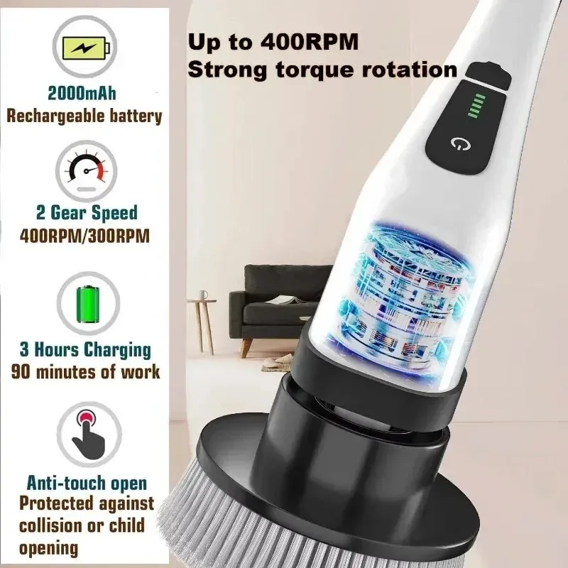 Brosse de nettoyage électrique rotative sans fil, multifonctionnelle et portable pour cuisine et salle de bain 3