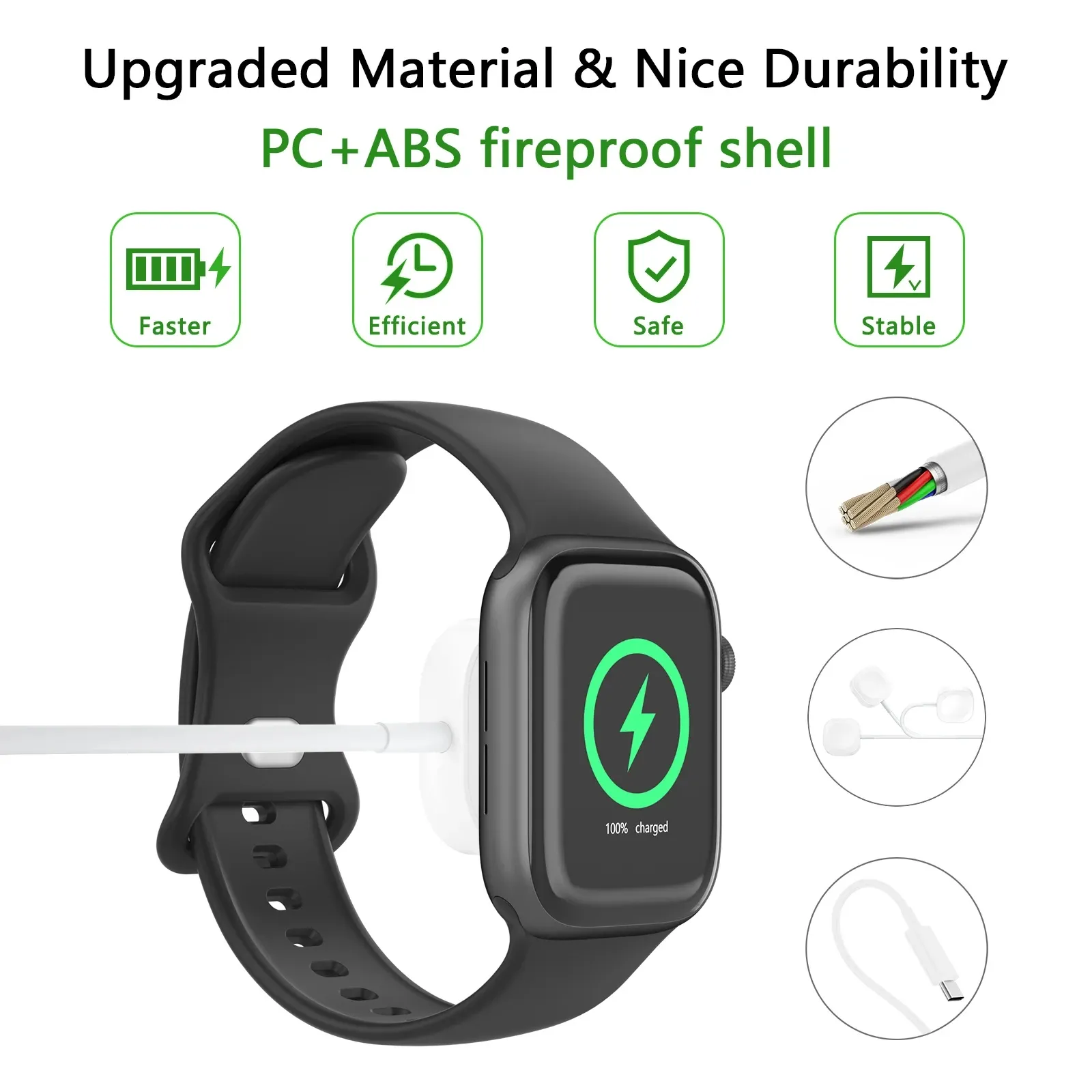 Chargeur magnétique sans fil pour Apple Watch Séries 9, 8, 7, 6, 5, 4, SE, câble de charge rapide USB-C pour iWatch Séries 6, 5, 3, 2, 1 3