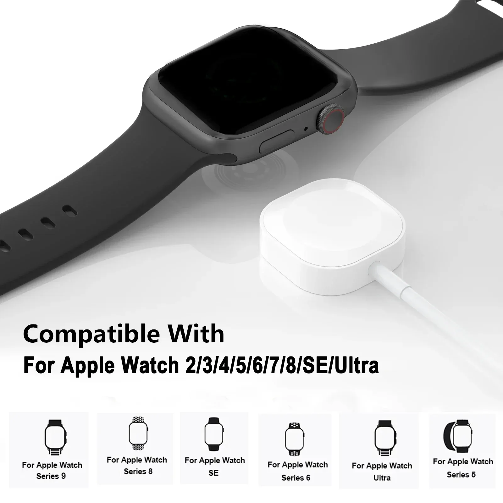 Chargeur magnétique sans fil pour Apple Watch Séries 9, 8, 7, 6, 5, 4, SE, câble de charge rapide USB-C pour iWatch Séries 6, 5, 3, 2, 1 5