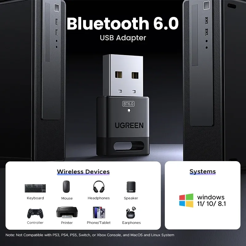 Adaptateur Bluetooth USB 6.0 pour PC Windows 11, 10 et 8.1 – Récepteur et émetteur pour clavier et souris 2
