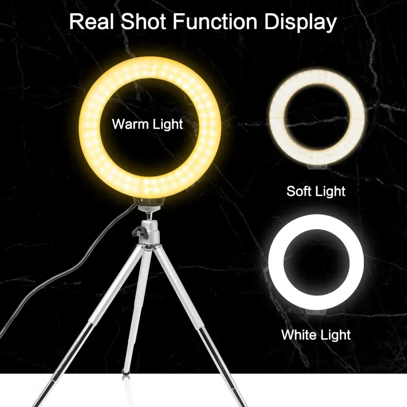 Panneau LED RVB pour vidéo et photographie, kit d'éclairage de studio avec trépied annulaire 6 pouces 4