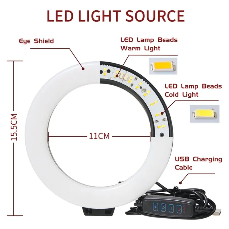 Panneau LED RVB pour vidéo et photographie, kit d'éclairage de studio avec trépied annulaire 6 pouces 5