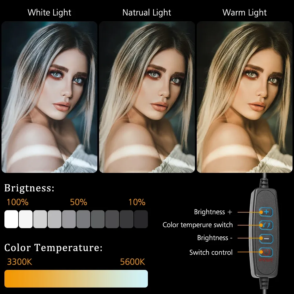 Panneau LED RVB pour vidéo et photographie, kit d'éclairage de studio avec trépied annulaire 6 pouces 6
