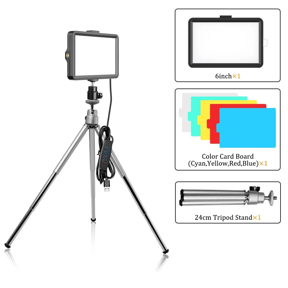 Panneau LED RVB pour vidéo et photographie, kit d'éclairage de studio avec trépied annulaire 6 pouces 10