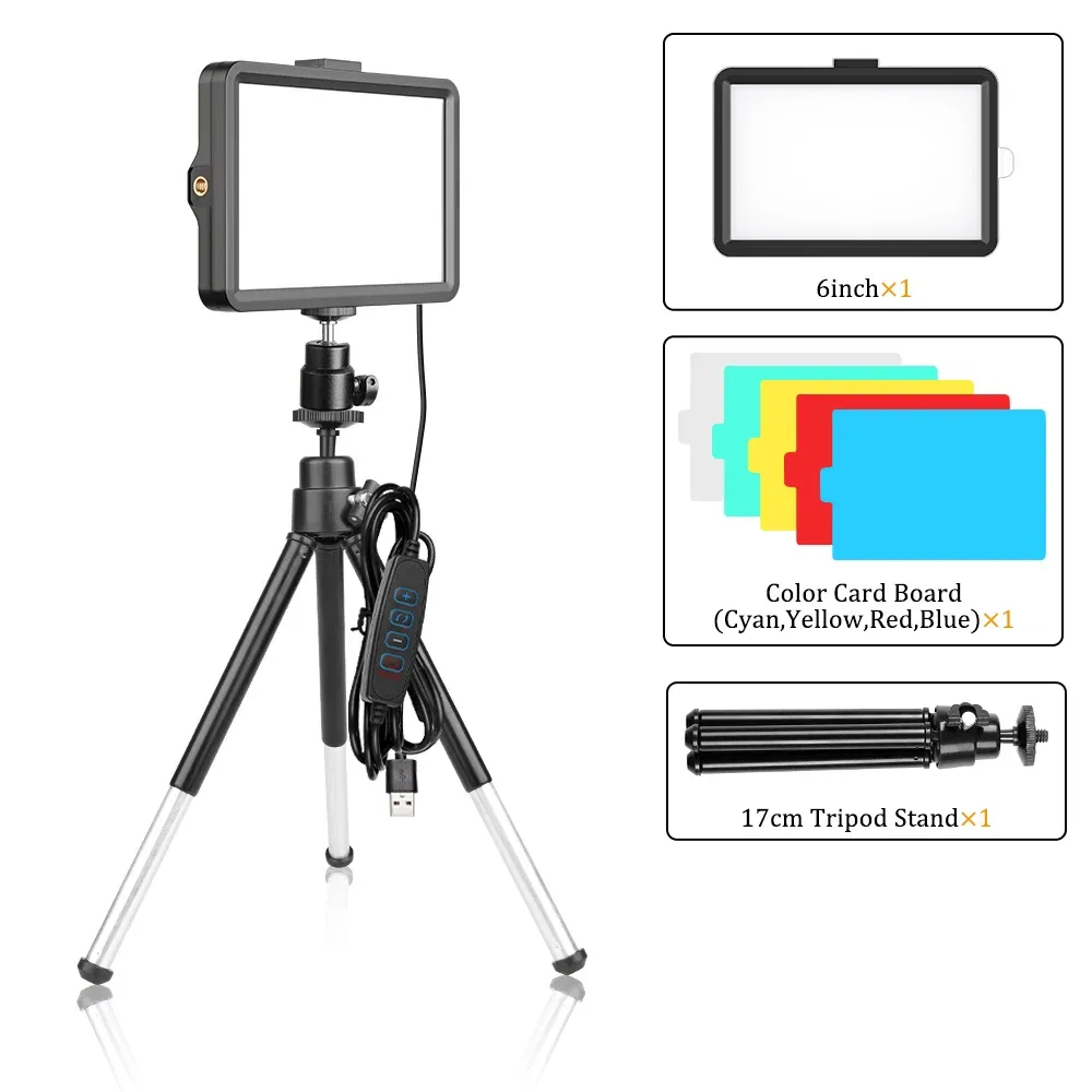 Panneau LED RVB pour vidéo et photographie, kit d'éclairage de studio avec trépied annulaire 6 pouces 9