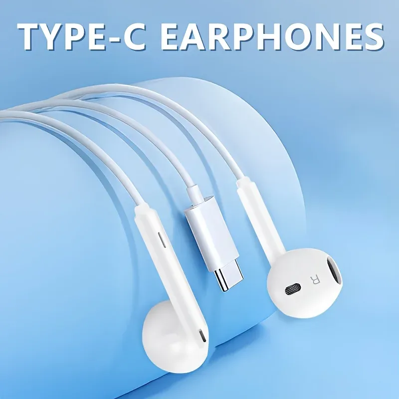 Écouteurs filaires Type-C intra-auriculaires à embout plat, compatibles iPhone 15, 16 et 17, Samsung, Xiaomi, Vivo, OPPO et OnePlus 6