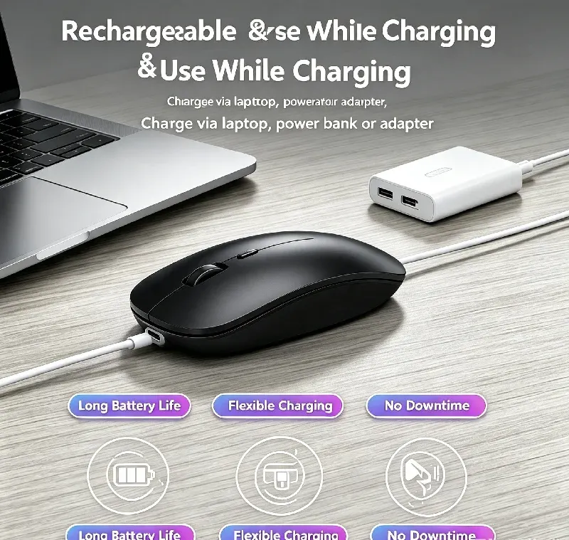 Souris de jeu sans fil ergonomique à rétroéclairage RGB, rechargeable et silencieuse, compatible USB, pour PC et ordinateur portable 3