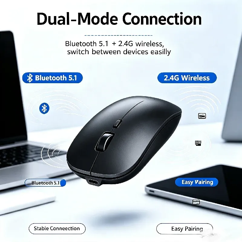 Souris de jeu sans fil ergonomique à rétroéclairage RGB, rechargeable et silencieuse, compatible USB, pour PC et ordinateur portable 4