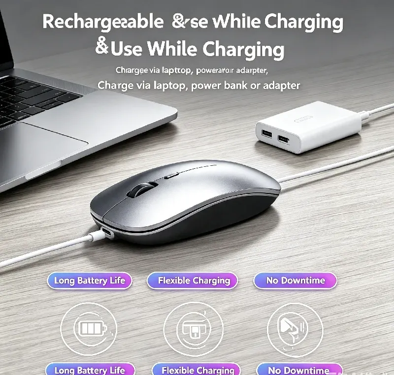 Souris de jeu sans fil ergonomique à rétroéclairage RGB, rechargeable et silencieuse, compatible USB, pour PC et ordinateur portable 5