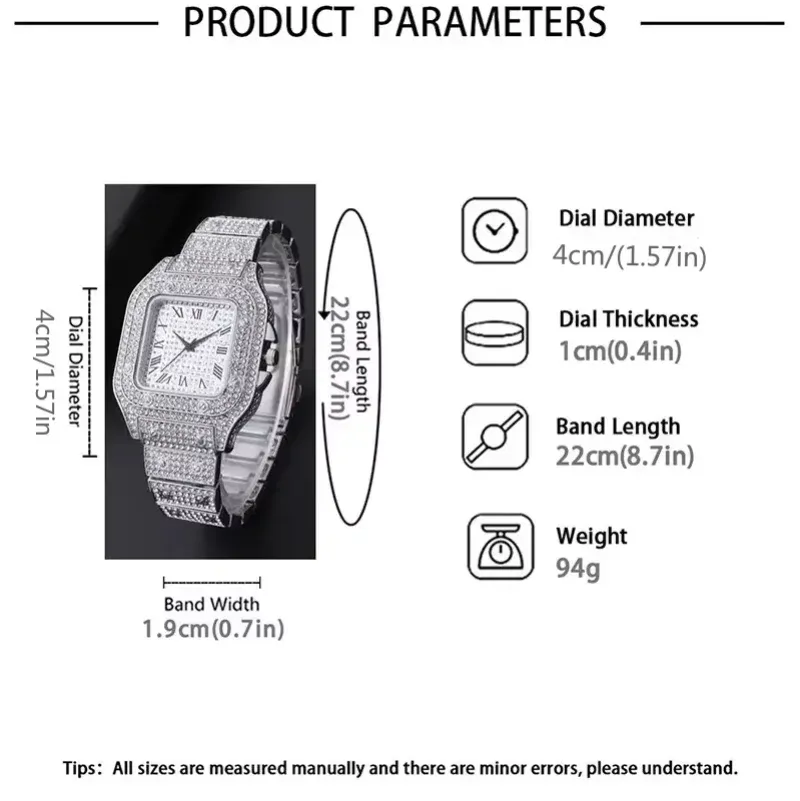 Montre à quartz classique de luxe pour homme, boîtier carré, bracelet en acier, cadran à chiffres romains et strass 6