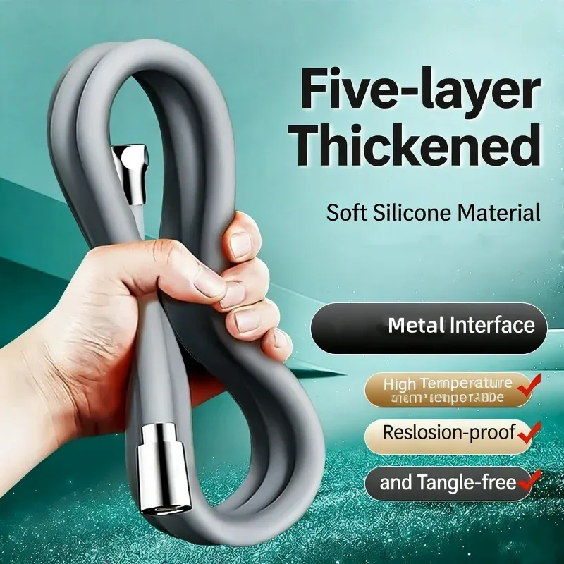 Tuyau de douche en silicone 1,5/2 m haute pression, flexible et anti-torsion, pour accessoires de robinetterie de salle de bain - Image 1