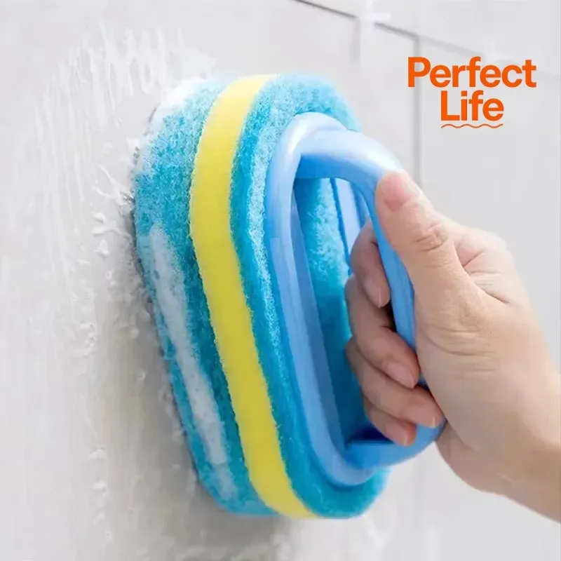 Brosse à récurer de cuisine avec manche pour casseroles, tampon abrasif épais haute densité, brosse de nettoyage pour carrelage et murs en céramique 3