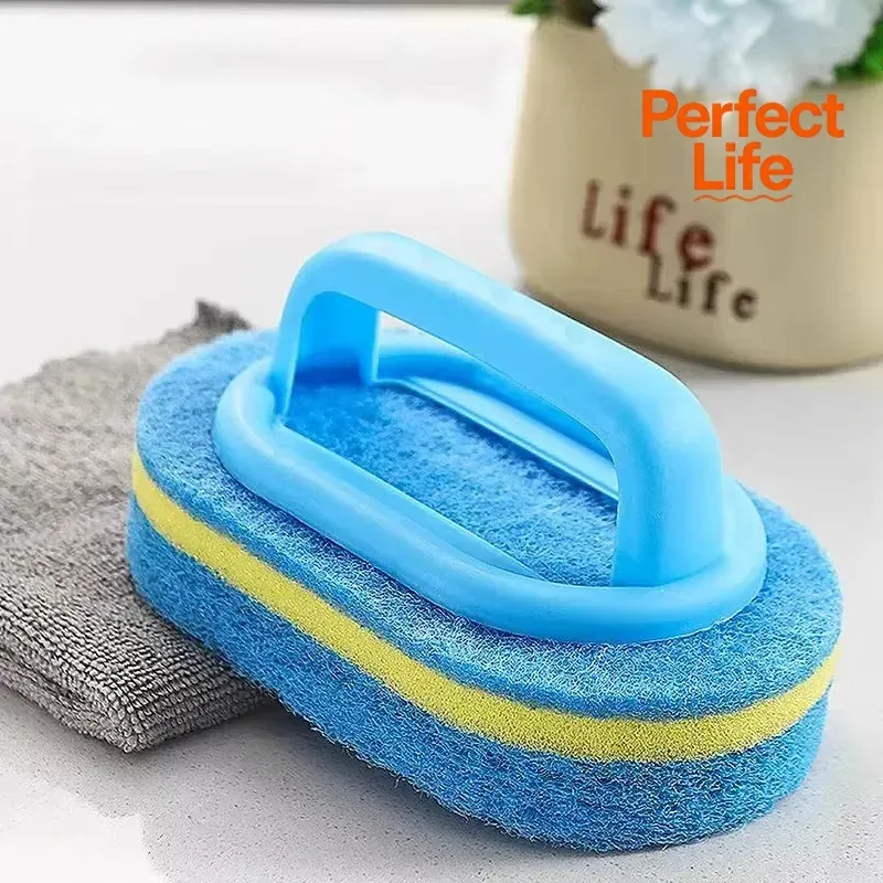 Brosse à récurer de cuisine avec manche pour casseroles, tampon abrasif épais haute densité, brosse de nettoyage pour carrelage et murs en céramique - Image 1