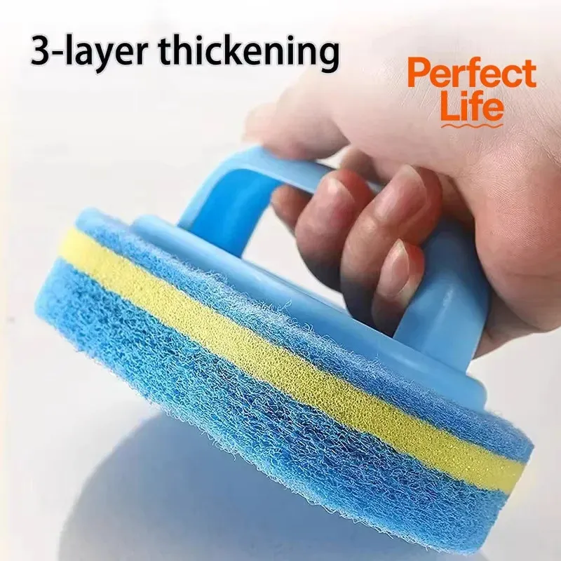Brosse à récurer de cuisine avec manche pour casseroles, tampon abrasif épais haute densité, brosse de nettoyage pour carrelage et murs en céramique 5