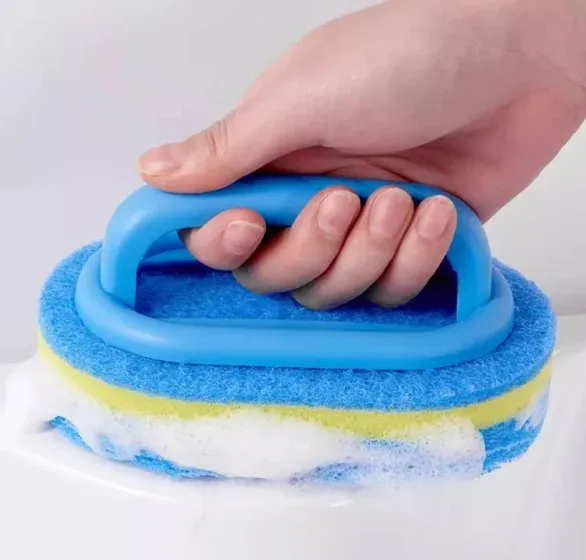 Brosse à récurer de cuisine avec manche pour casseroles, tampon abrasif épais haute densité, brosse de nettoyage pour carrelage et murs en céramique 8
