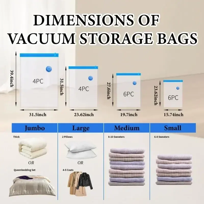 Sacs de rangement sous vide avec pompe à main pour vêtements, couvertures et literie 3