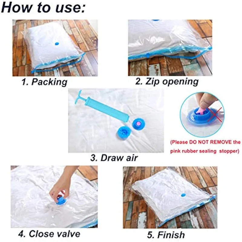 Sacs de rangement sous vide avec pompe à main pour vêtements, couvertures et literie 5