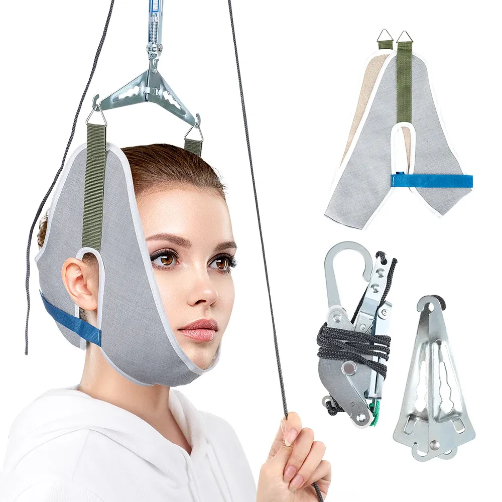 Kit de traction cervicale réglable à suspendre à la porte, avec coussin, ceinture de maintien, correcteur cervical et masseur tête et dos 2