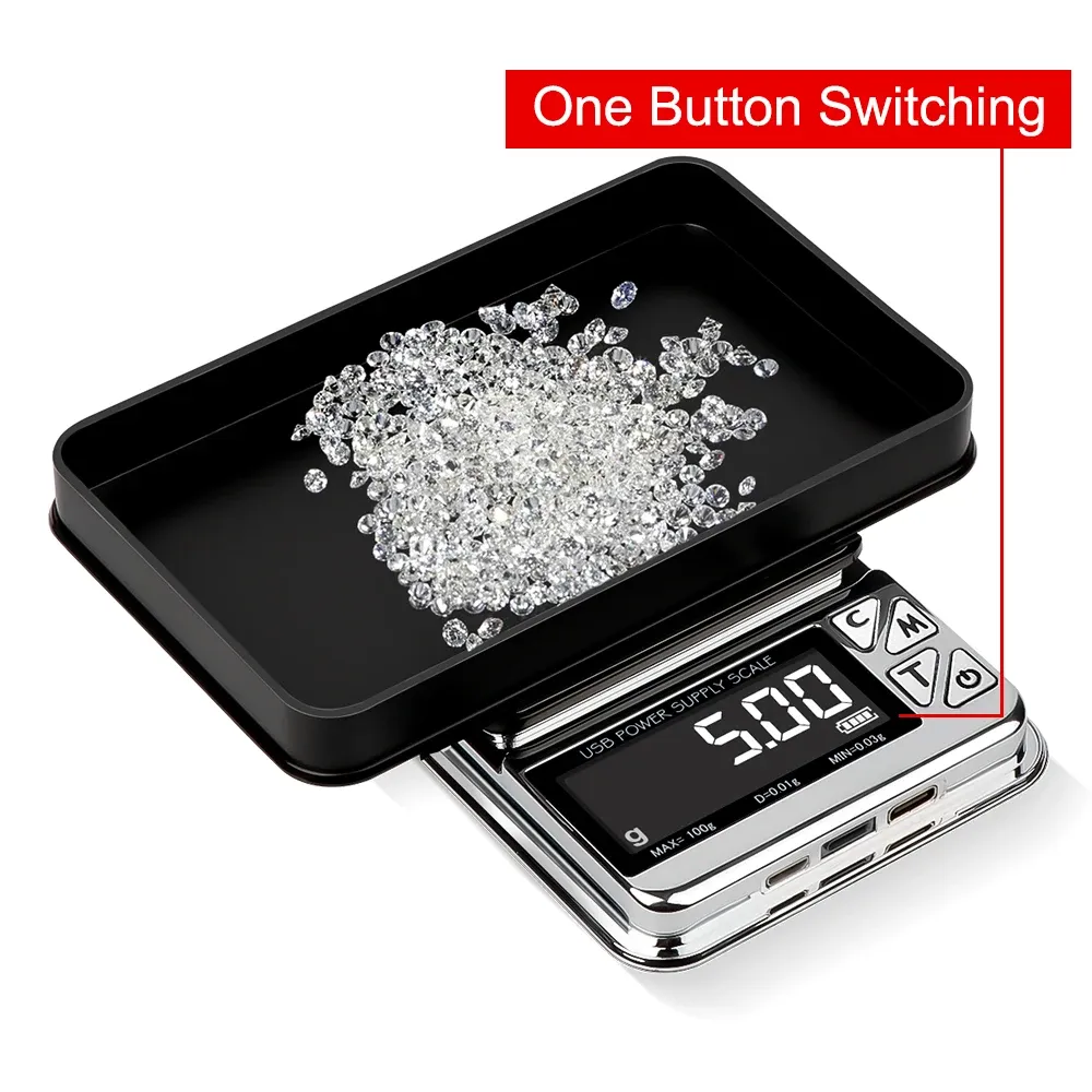 Balance de poche numérique 100 g / 500 g, écran LCD, rechargeable par USB, en acier inoxydable, haute précision 5