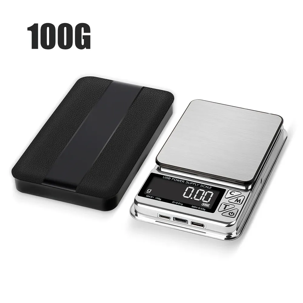 Balance de poche numérique 100 g / 500 g, écran LCD, rechargeable par USB, en acier inoxydable, haute précision 8