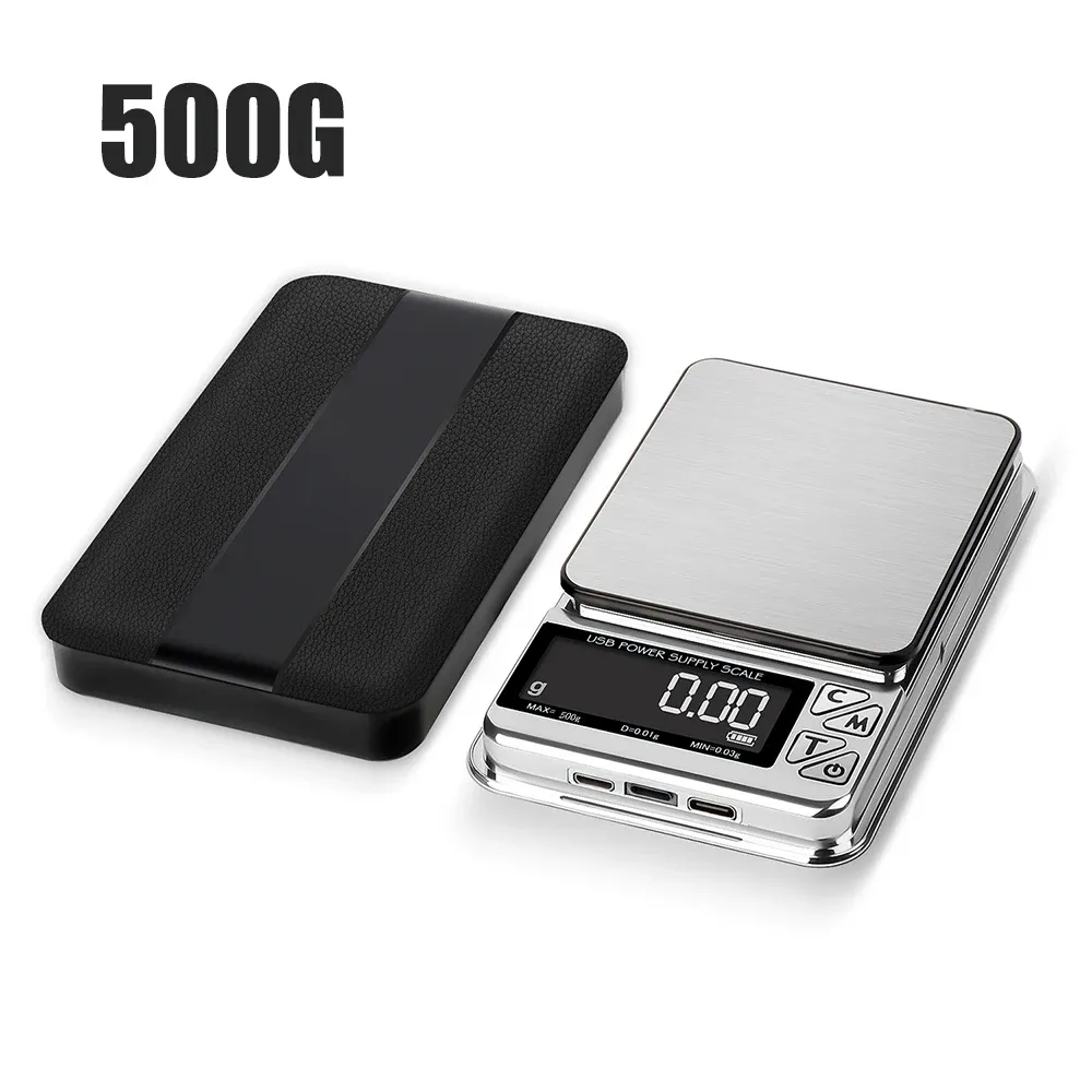 Balance de poche numérique 100 g / 500 g, écran LCD, rechargeable par USB, en acier inoxydable, haute précision 7