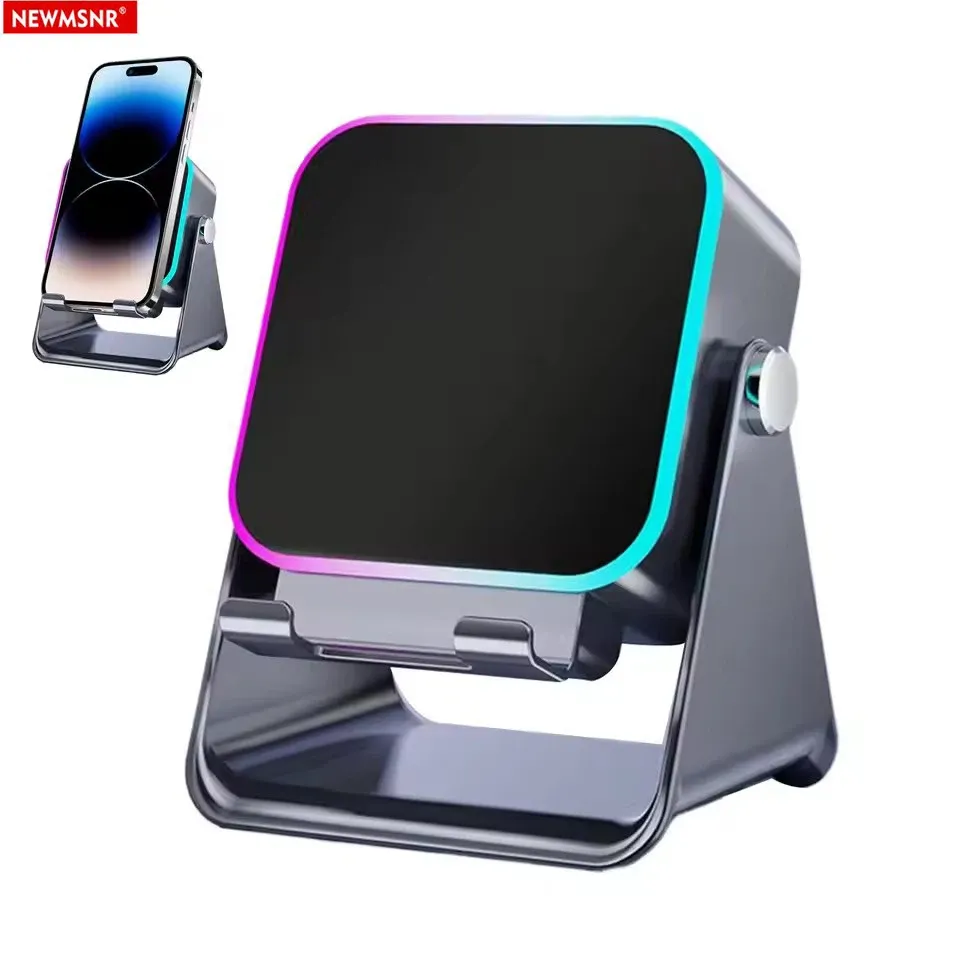 Enceinte Bluetooth portable 5 en 1 avec chargeur à induction automatique, 8 lumières RGB, support téléphone et son surround 8