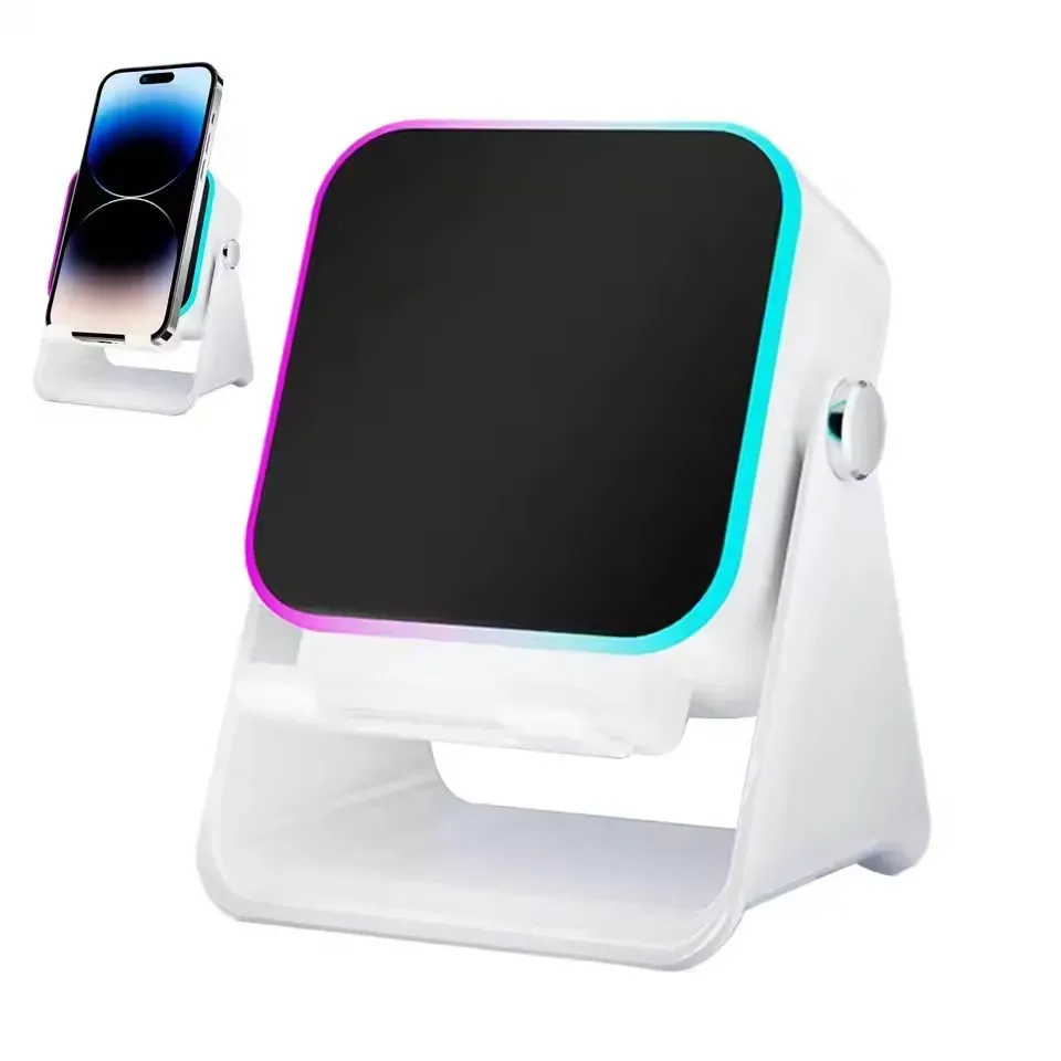 Enceinte Bluetooth portable 5 en 1 avec chargeur à induction automatique, 8 lumières RGB, support téléphone et son surround 7