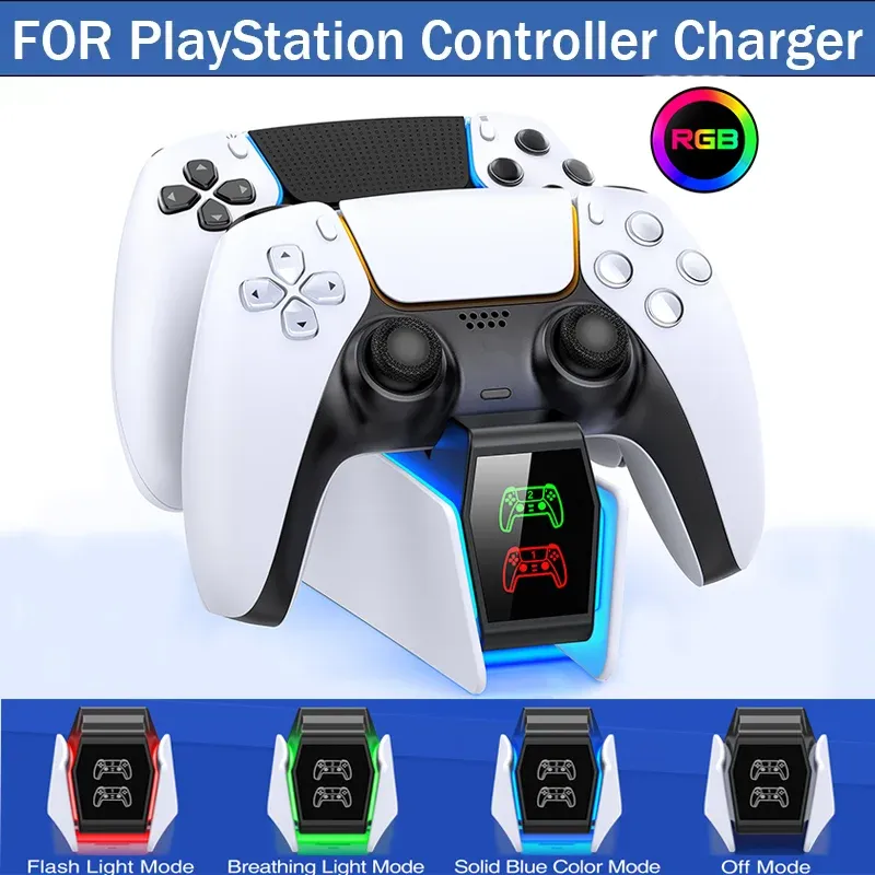 Station de recharge RGB pour manette PS5 avec double chargeur rapide, indicateur lumineux RGB et support de charge