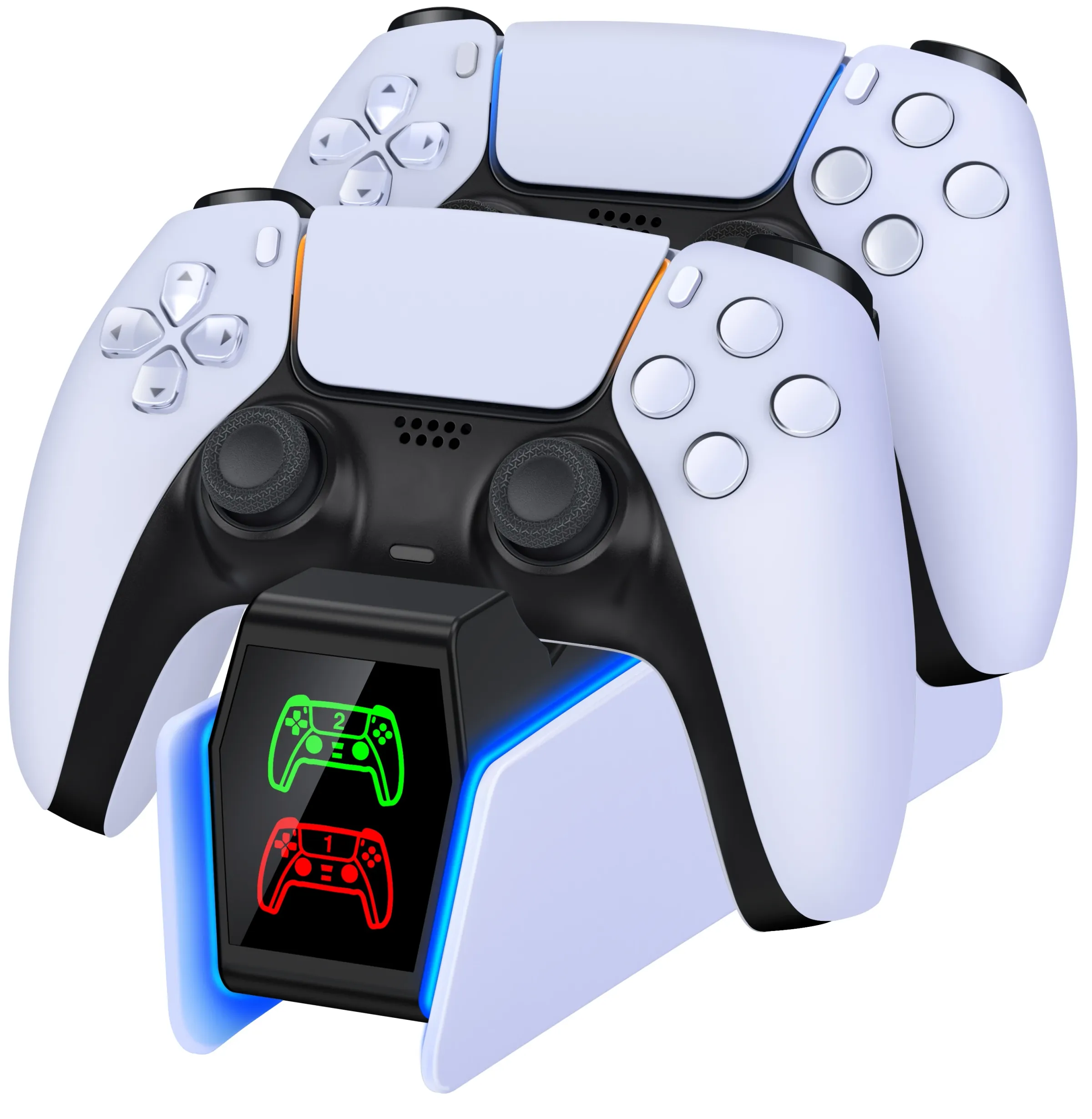 Station de recharge RGB pour manette PS5 avec double chargeur rapide, indicateur lumineux RGB et support de charge 10