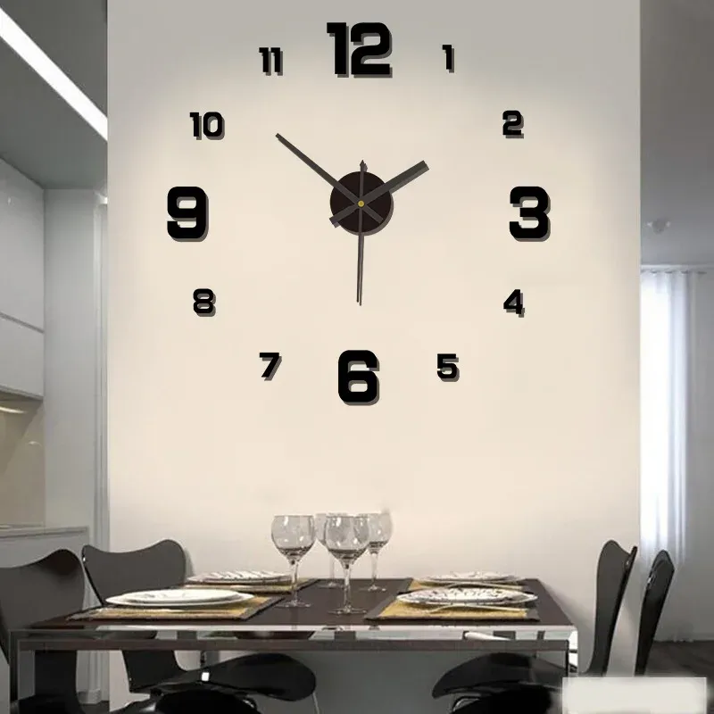 Horloge murale 3D créative sans cadre, bricolage, silencieuse, horloge numérique pour salon et bureau, décoration murale - Image 1