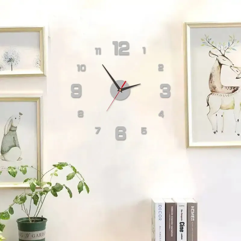 Horloge murale 3D créative sans cadre, bricolage, silencieuse, horloge numérique pour salon et bureau, décoration murale 2