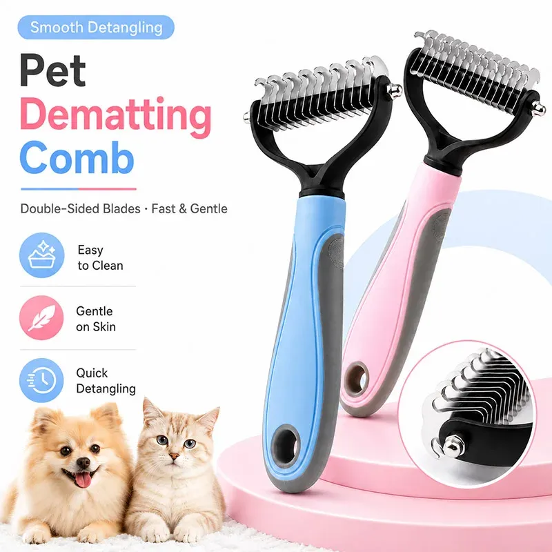 Brosse professionnelle de démêlage pour animaux de compagnie, peigne et épilateur pour poils de chien, coupe-nœuds pour chiots et chats - Image 1