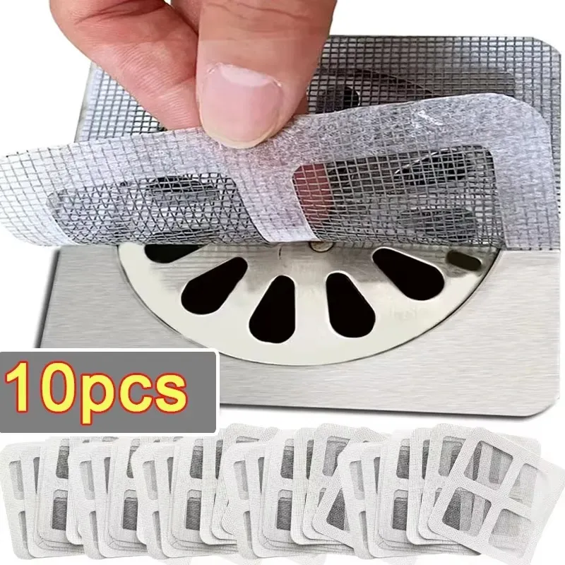 Lot de 10 crépines de douche jetables en maille, filtre à cheveux pour évacuation de douche, grille de sol et d'évier, bouchon anti-cheveux pour salle de bain et cuisine