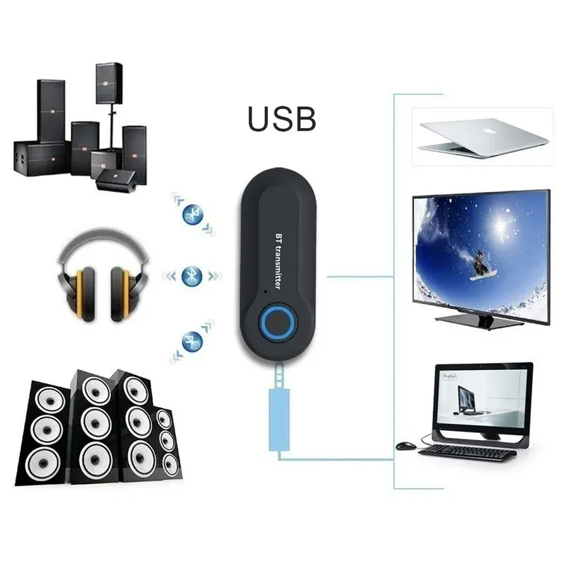 Transmetteur Bluetooth 4.0 sans fil, adaptateur audio stéréo 3,5 mm pour télévision, téléphone, PC, lecteur DVD et MP3 2
