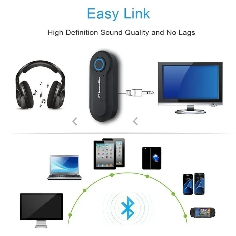 Transmetteur Bluetooth 4.0 sans fil, adaptateur audio stéréo 3,5 mm pour télévision, téléphone, PC, lecteur DVD et MP3 3