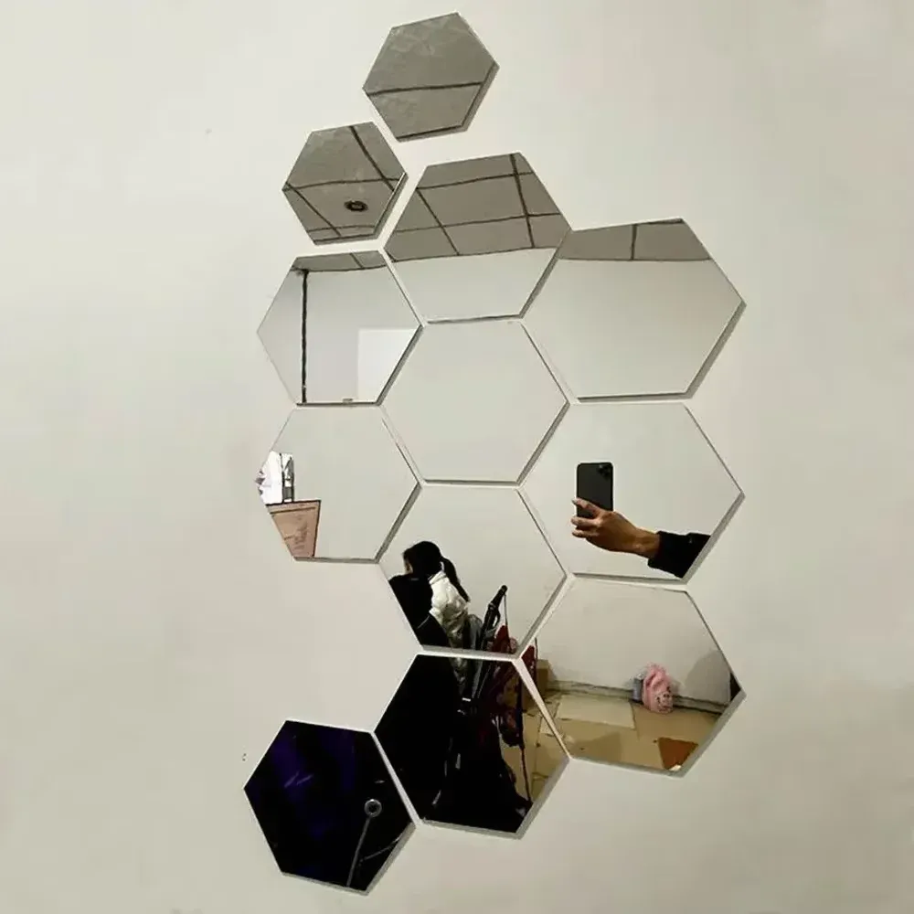 Autocollants muraux miroir hexagonal 3D en acrylique, décoration intérieure auto-adhésive - Image 1