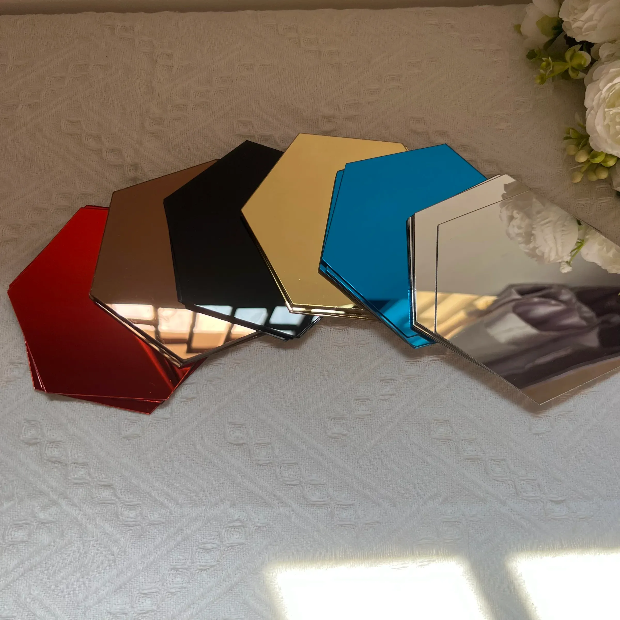 Autocollants muraux miroir hexagonal 3D en acrylique, décoration intérieure auto-adhésive 5